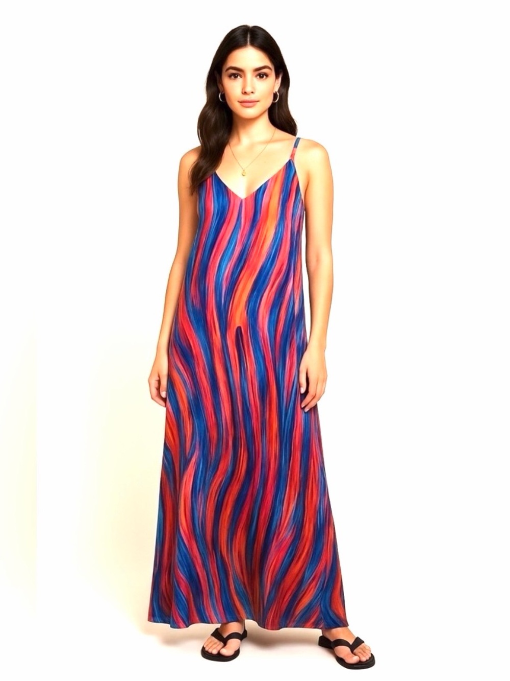 Nicole Miller Royal Blue Strappy Dress with Multicolor Straps, size L.